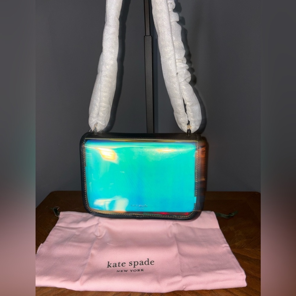 Kate Spade Black Small Nicola Iridescent Holographic Heart Lock Purse Bag - Picture 5 of 8